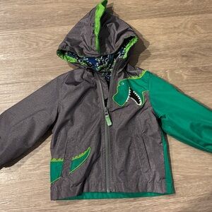 London Fog Gray and Green Dinosaur Raincoat
